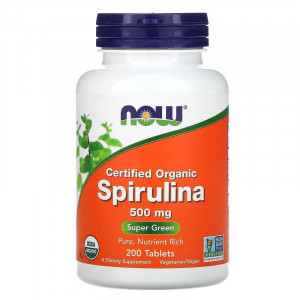 Спіруліна, Spirulina, Now Foods, сертифікована, органічна, 500 мг, 200 таблеток