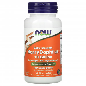 Пробіотики Дофілус, Berry Dophilus, Now Foods, екстра сила, смак ягід, 50 жувальних таблеток
