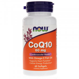 Коензим Q10 з риб"ячим жиром Омега-3, CoQ10 with Omega-3 Fish Oil, Now Foods, 60 мг, 60 гелевих капсул