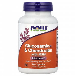 Глюкозамін та хондроїтин з MСM, Glucosamine & Chondroitin with MSM, Now Foods, 90 рослинних капсул