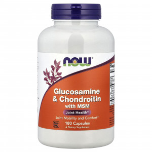Глюкозамін та хондроїтин з MСM, Glucosamine & Chondroitin with MSM, NOW Foods, 180 рослинних капсул