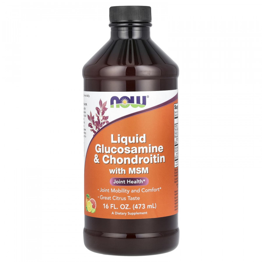 Глюкозамін та хондроїтин з МСМ, Glucosamine & Chondroitin with MSM, Now Foods, рідкий, 473 мл