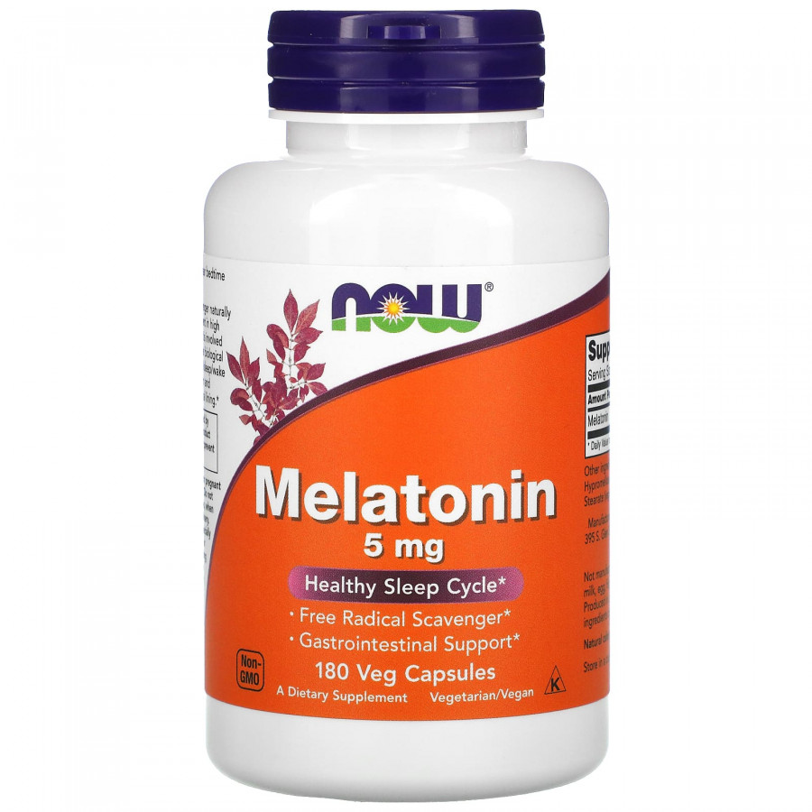 Мелатонін, Melatonin, Now Foods, 5 мг, 180 вегетаріанських капсул