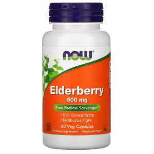 Бузина, Elderberry, Now Foods, 500 мг, 60 вегетаріанських капсул