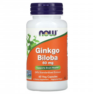 Гінкго білоба, Ginkgo Biloba, NOW Foods, 60 мг, 60 вегетаріанських капсул