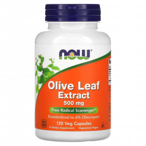 Листя оливи, Olive Leaf, NOW Foods, екстракт, 500 мг, 120 рослинних капсул