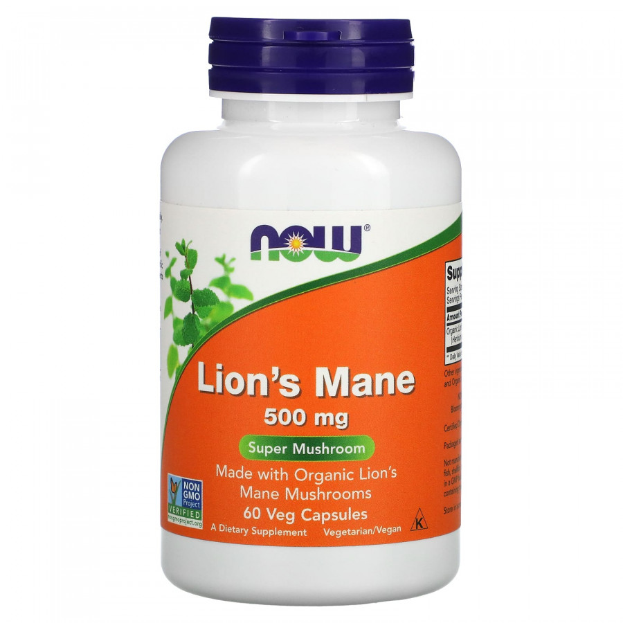 Їжовик гребінчастий, Lion's Mane, Now Foods, 60 рослинних капсул (500 мг в капсулі)