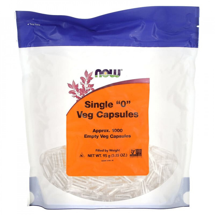 Порожні капсули "0", Single "0" Veg Capsules, Now Foods, 1000 порожніх вегетаріанських капсул