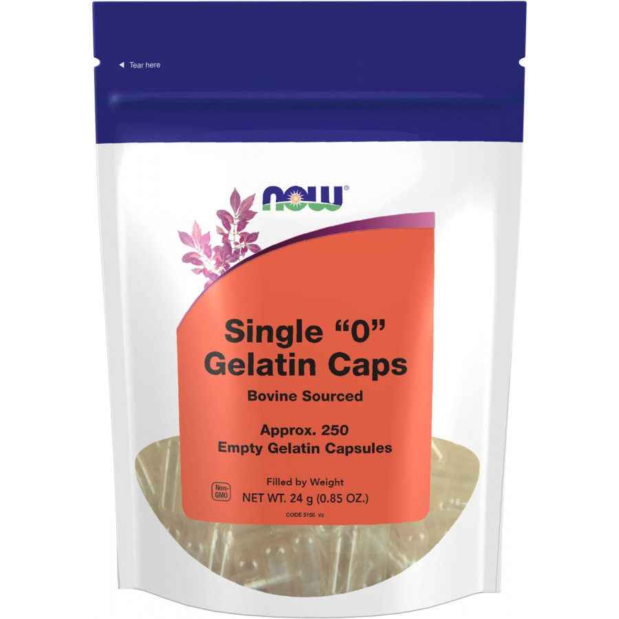 Порожні капсули "0", Single "0" Gelatin Caps, Now Foods, 250 порожніх желатинових капсул (24 г)