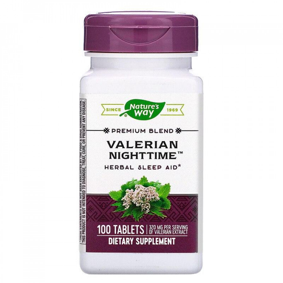 Валеріана, Valerian Nighttime, Nature's Way, без присмаку, для сну, 100 таблеток