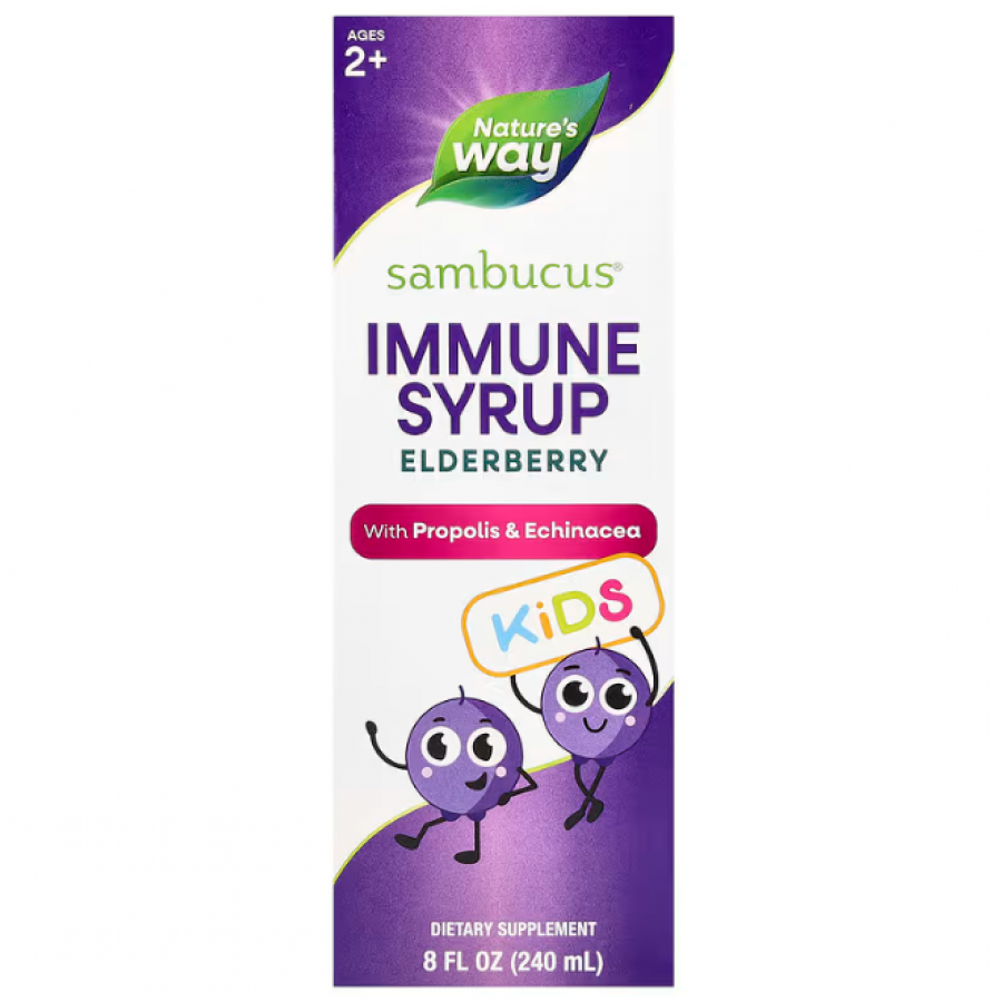 Чорна бузина, Kids Sambucus, Nature's Way, сироп для імунітету дітей від 2 років, 240 мл