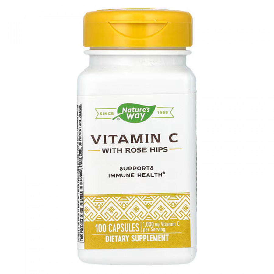 Вітамін С (аскорбінова кислота) з шипшиною, Vitamin C With Rose Hips, Nature's Way, 100 капсул