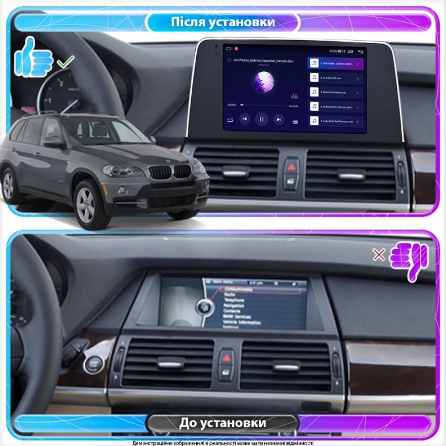 Штатная магнитола Lesko для BMW X5 II (E70) 2006-2010 экран 9" 6/128Gb 4G Wi-Fi GPS Top
