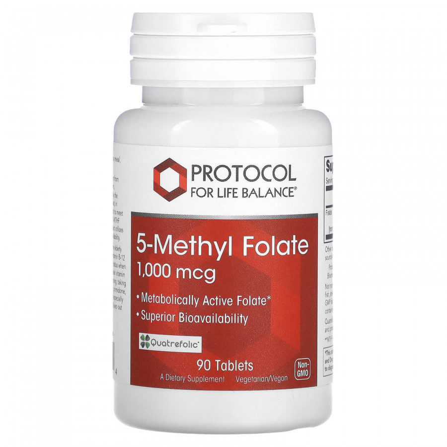 Метилфолат, 5-Methyl Folate, Protocol for Life Balance, 1000 мкг, 90 веганських таблеток