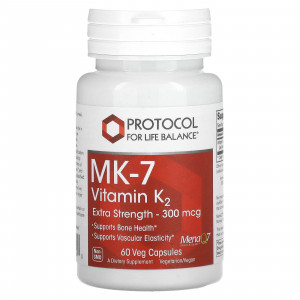 Вітамін К-2 (MK-7), MK-7 Vitamin K2, Protocol for Life Balance, додаткова сила, 300 мкг, 60 веганських капсул