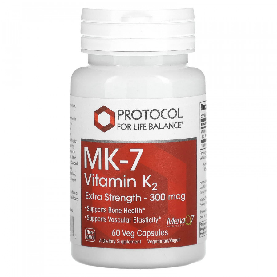 Вітамін К-2 (MK-7), MK-7 Vitamin K2, Protocol for Life Balance, додаткова сила, 300 мкг, 60 веганських капсул