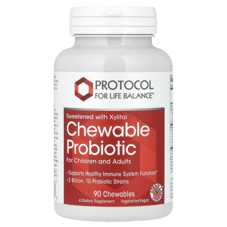 Жувальні пробіотики, Chewable Probiotic, Protocol for Life Balance, для дітей та дорослих, 2 млрд, 90 жувальних таблеток