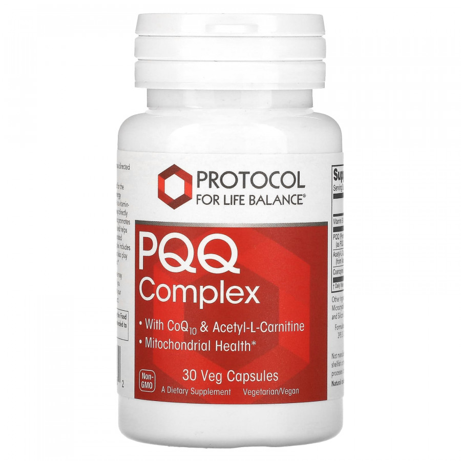 Пірролохінолінхінон, комплекс, PQQ Complex, Protocol for Life Balance, підтримка мітохондрій, 30 веганських капсул
