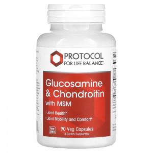 Глюкозамін та хондроїтин з МСМ, Glucosamine & Chondroitin with MSM, Protocol for Life Balance, підтримка суглобів, 90 капсул