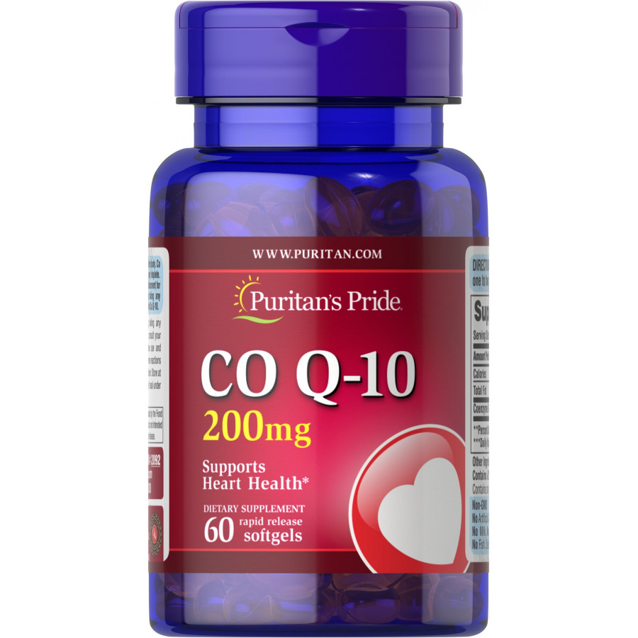 Коензим Q-10, Q-SORB ™ Co Q-10, Puritan's Pride, 200 мг, 60 гелевих капсул швидкого вивільнення