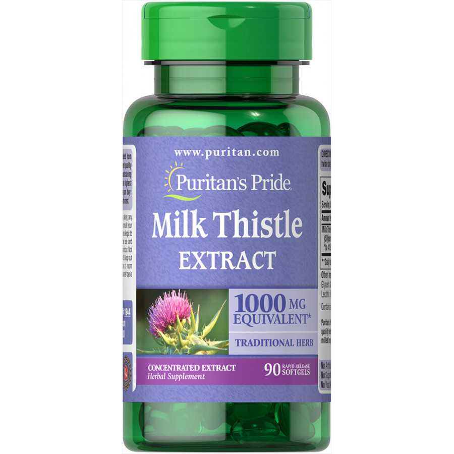 Розторопша, Milk Thistle 4: 1 (Silymarin), Puritan's Pride, 1000 мг, 90 капсул