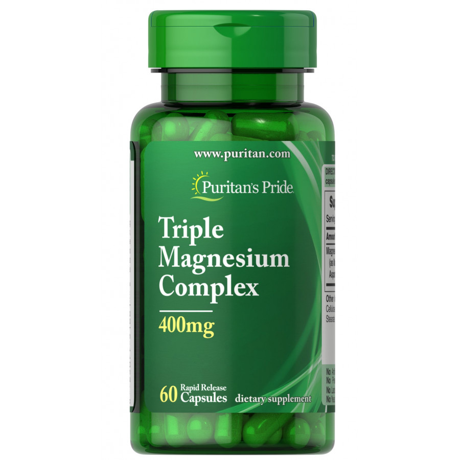 Магній, потрійний комплекс, Triple Magnesium Complex, Puritan's Pride, 400 мг, 60 капсул швидкого вивільнення