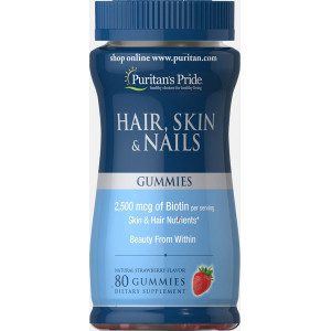 Формула для шкіри, волосся і нігтів, Hair, Skin & Nails, Puritan's Pride, зі смаком полуниці, 80 жувальних цукерок