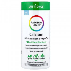 Кальцій з магнієм та веганським вітаміном D3+, Calcium with Magnesium & Vegan D3+, Rainbow Light, 2:1, 180 таблеток