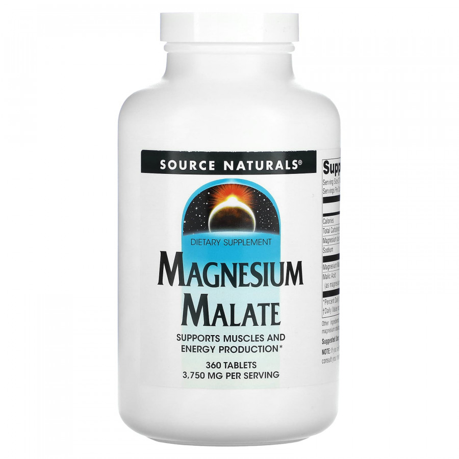 Магній малат, Magnesium Malate, Source Naturals, 3750 мг, 360 таблеток (1250 мг в 1 таблетці)