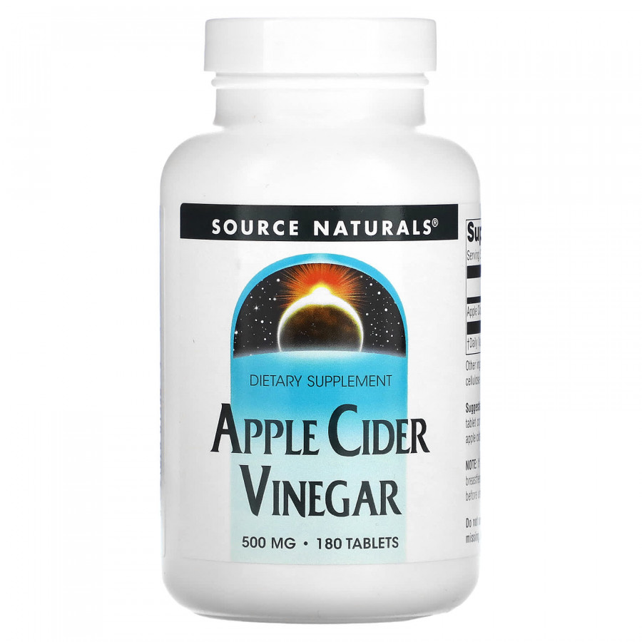 Яблучний cидровий оцет, Apple Cider Vinegar, Source Naturals, 500 мг, 180 таблеток
