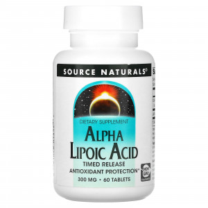 Альфа-ліпоєва кислота, Alpha Lipoic Acid, Source Naturals, уповільненого вивільнення, 300 мг, 60 таблеток