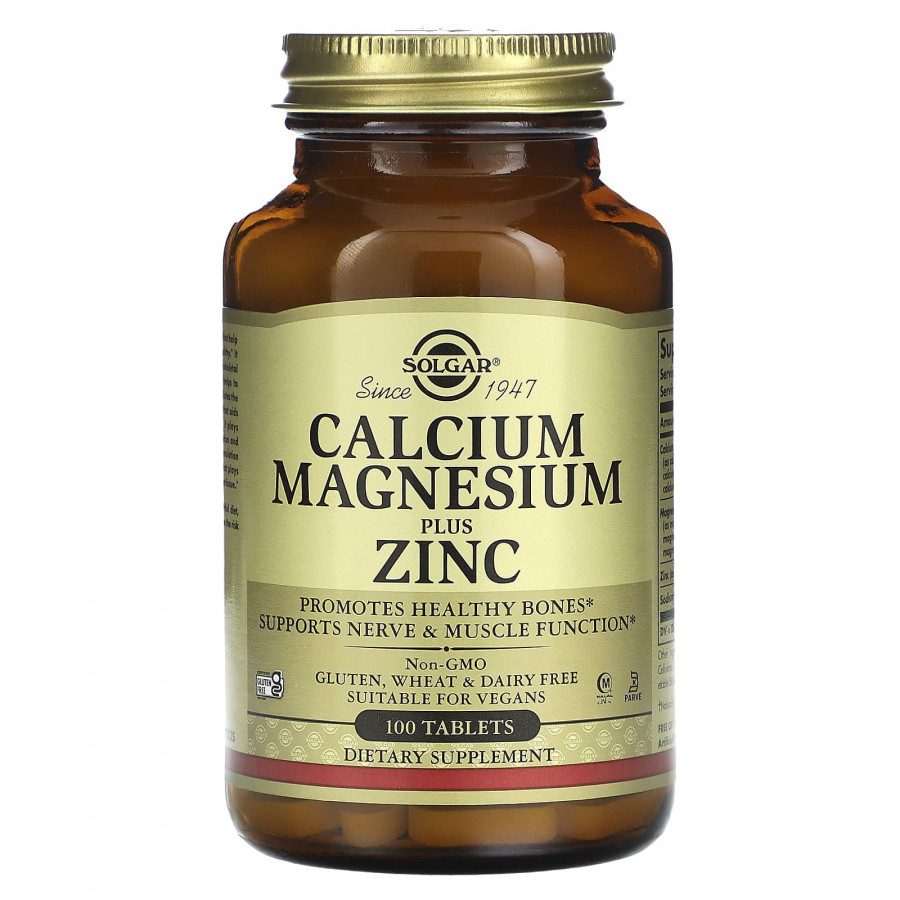 Кальцій, магній, цинк, Calcium Magnesium Plus Zinc, Solgar, 100 таблеток