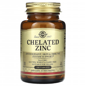 Хелат цинку, Chelated Zinc, Solgar, 100 таблеток