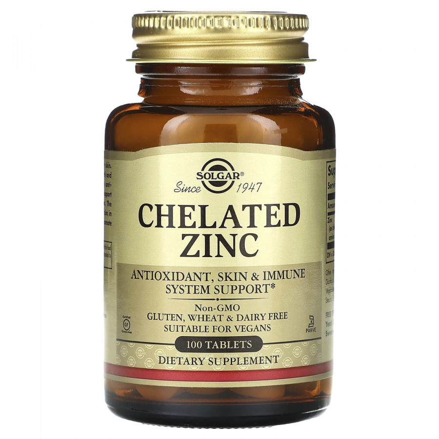 Хелат цинку, Chelated Zinc, Solgar, 100 таблеток