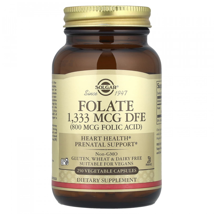 Фолат, Folate, Solgar, фолієва кислота, 1333 мкг DFE, 250 вегетаріанських капсул