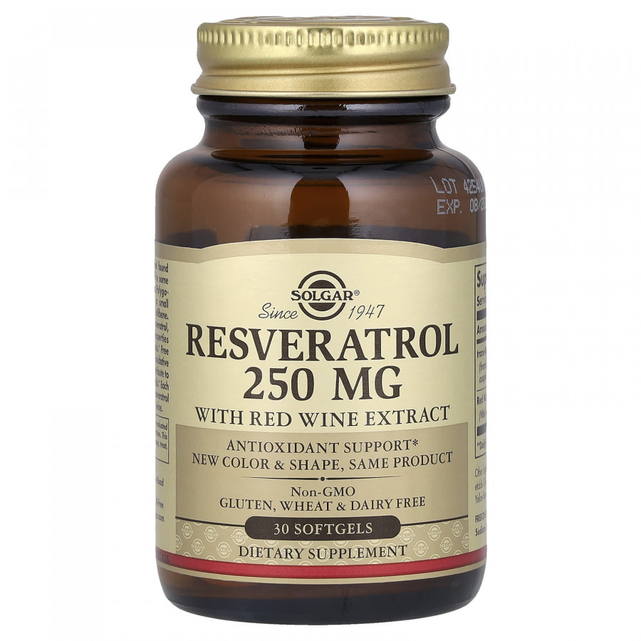 Ресвератрол (Resveratrol), Solgar, 250 мг, 30 капсул