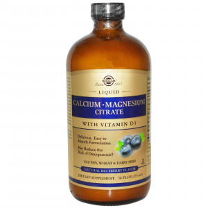 Кальцій Магній + D3, Calcium Magnesium Vitamin D3, Solgar, смак чорниці, цитрат, рідкий, 473 мл.