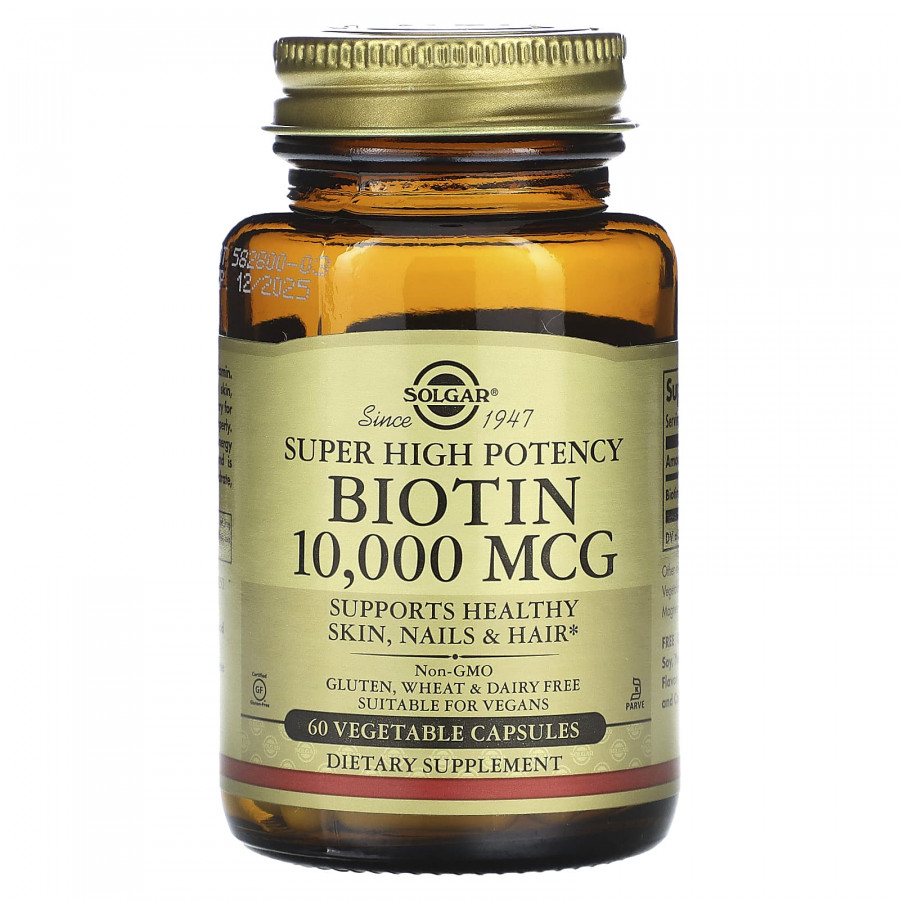 Біотин, Biotin, Super High Potency, Solgar, висока ефективність, 10000 мкг, 60 капсул