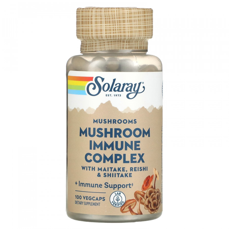 Грибний комплекс для імунітету, Mushroom Immune Complex, Solaray, з майтаке, рейші та шиїтаке, 600 мг, 100 вегетаріанських капсул