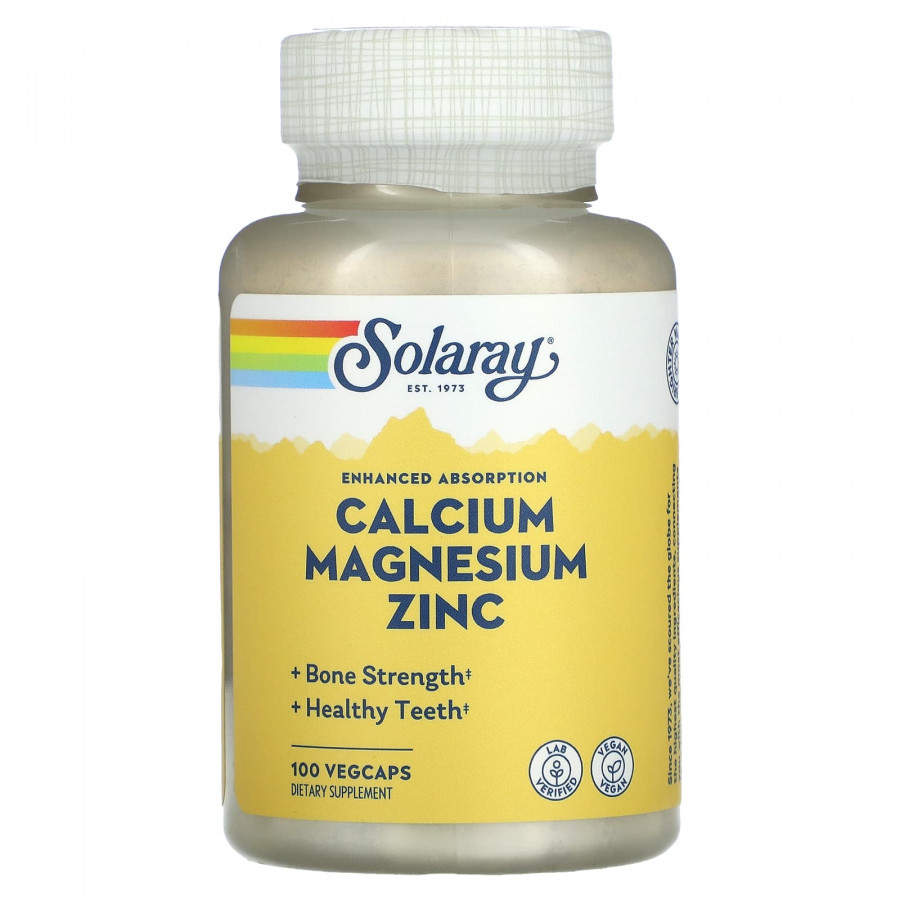 Кальцій, магній і цинк, Calcium, Magnesium, Zinc, Solaray, 100 вегетаріанських капсул