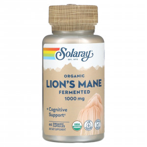 Їжовик гребінчастий, Lion's Mane, Solaray, органік, ферментований, 1000 мг, 60 органічних капсул (500 мг у капсулі)