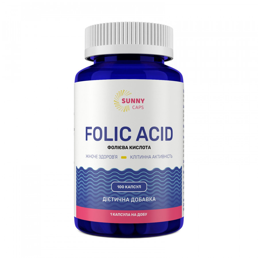 Фолієва кислота, Folic Acid Powerfull, Sunny Caps, 400 мкг, 100 капсул