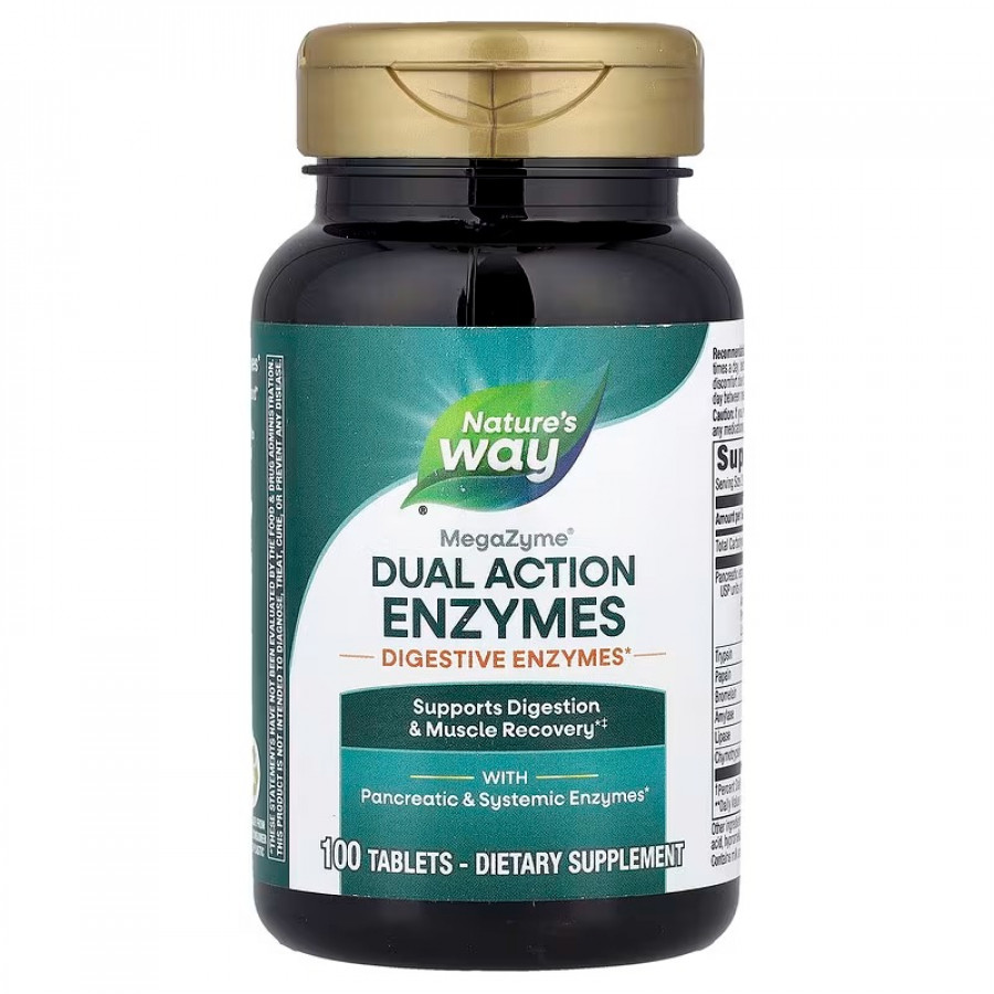 Ферменти для м'язів та травлення, Mega-Zyme, Dual Action Enzymes, Nature's Way, подвійної дії, 100 таблеток
