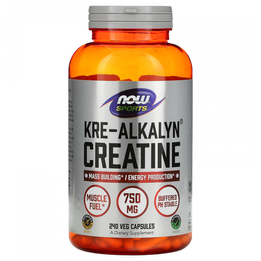 Креатин, Kre-Alkalyn Creatine, Now Foods, Sports, 750 мг, 240 вегетаріанських капсул