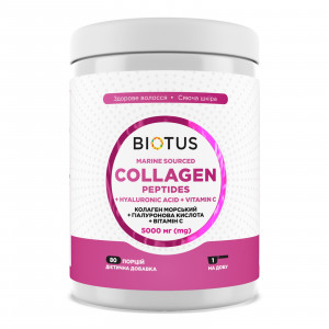 Колаген морський + гіалуронова кислота + вітамін С, Marine Sourced Collagen Peptidеs + Hyaluronic Acid + Vitamin C, Biotus, 5000 мг, 400 г