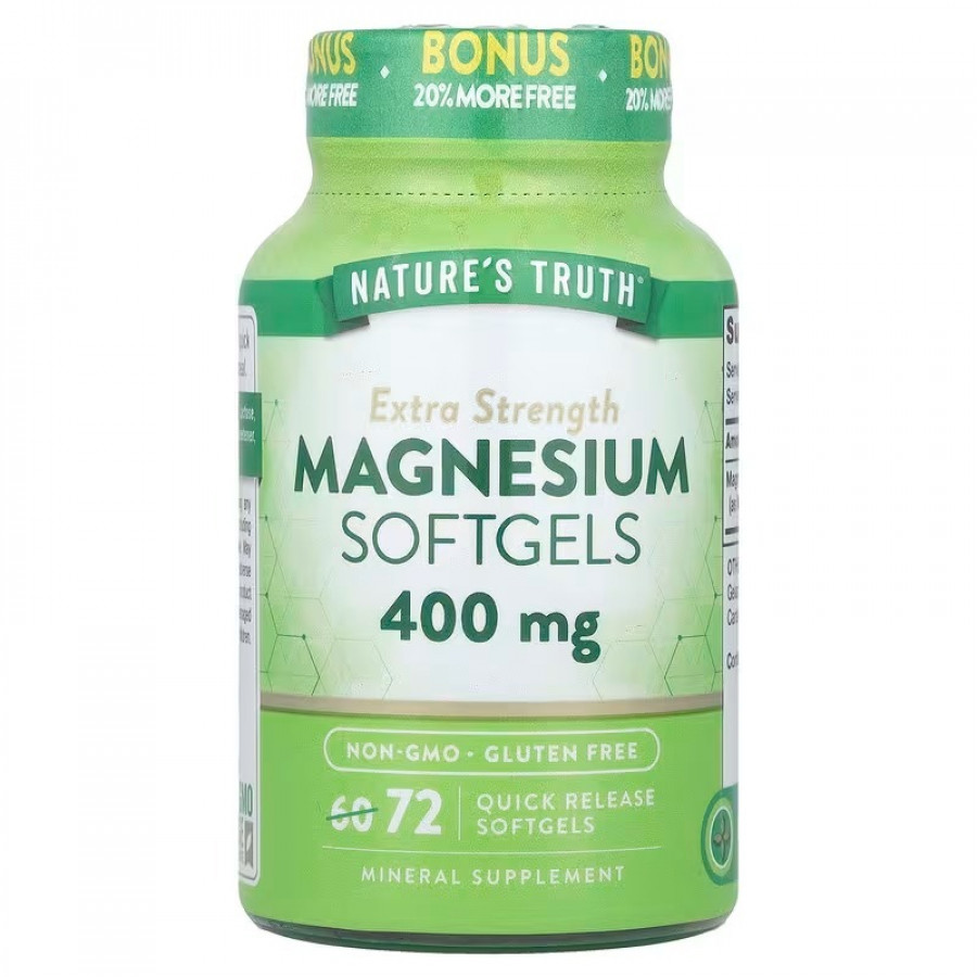 Магній, Magnesium, Nature's Truth, екстра сила, 400 мг, 72 гелевих капсул швидкого вивільнення