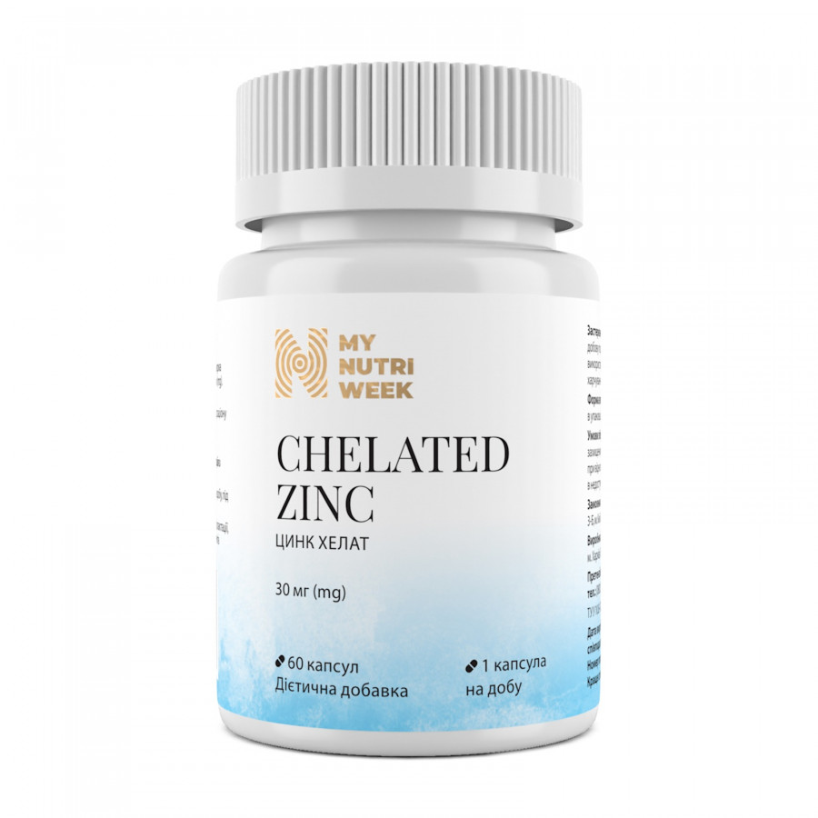 Цинк хелат, Chelated Zinc, My Nutri Week, 30 мг, 60 капсул