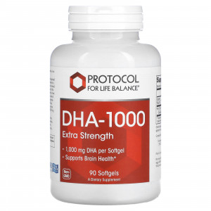 Докозагексаєнова кислота, DHA-100, Protocol for Life Balance, підвищена сила, 1000 мг, 90 гелевих капсул