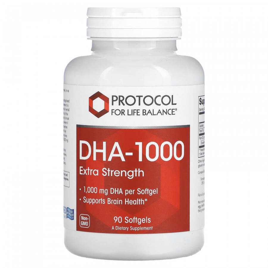 Докозагексаєнова кислота, DHA-100, Protocol for Life Balance, підвищена сила, 1000 мг, 90 гелевих капсул