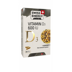 Вітамін D3 для імунітету, D3 600 IU, Swiss Energy, 15 мкг (600 МО), 30 веганських капсул